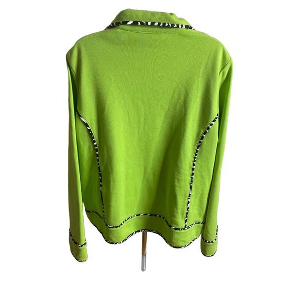 Cafe Au Lait zip front green with zebra print detail jacket size XL - Picture 2 of 9